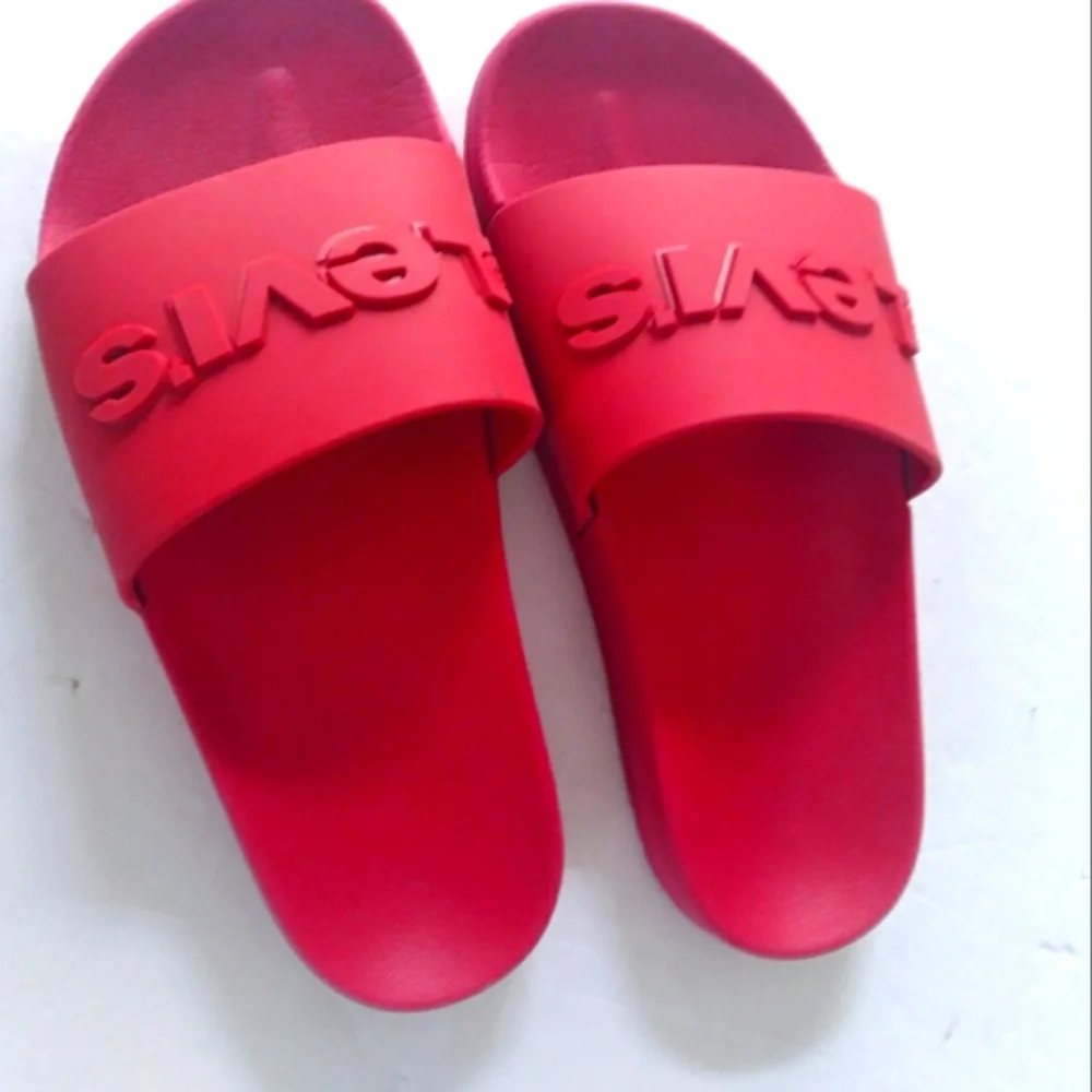 Levi's Red Pool Slides Sandals Summer Beach‎ Casual Slip-On Slippers